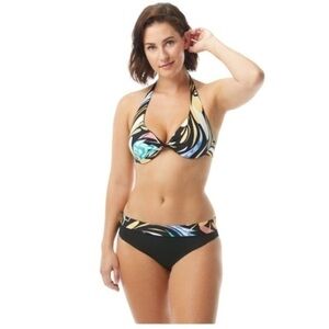 COCO REEF-Verso Convertible Bra Tie-back Cheerful Print &Solid Black Bikini Top